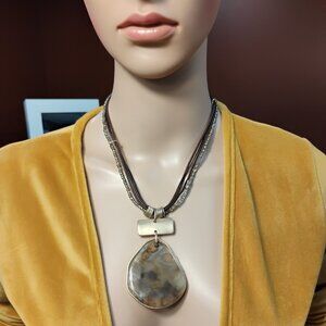 Chico’s Mixed Media Statement Pendant Necklace | Earth Tone Resin & Gold